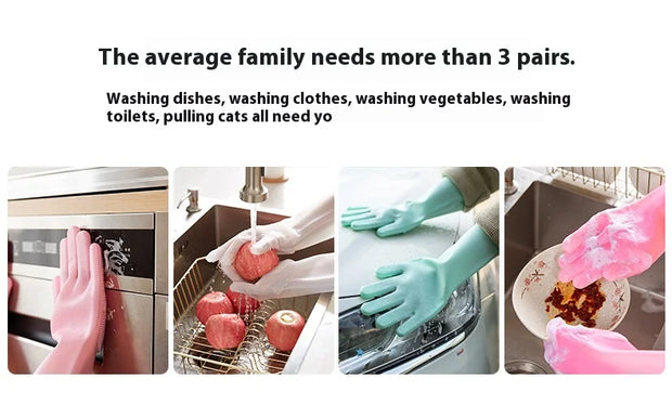 Dishwashing Cleaning Gloves Household Sponge Scrubber  Magic Silicone Rubber Dish Washing Gloves Kitchen Cleaning Tools