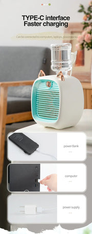 Portable USB Mini Air Cooler Fan Water Cooling Fan with 3 Speed 2 Modes Spray Humidifier Purifier for Car Home