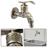 Classic Carved Wall Mount Zinc Alloy Antique Bronze Bibcock Decorative Outdoor Garden Washing Machine Faucet Small Tap