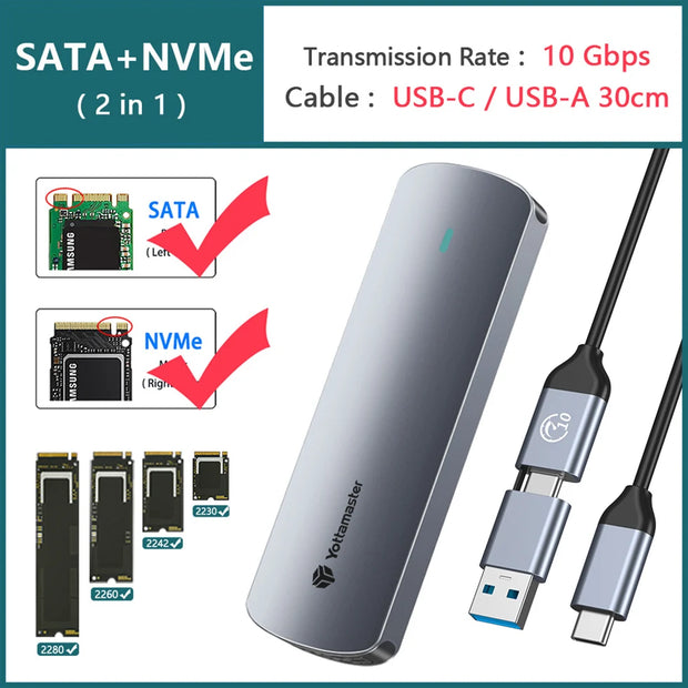 Yottamaster M.2 NGFF NVMe SSD Enclosure M2 SATA External Case Hard Drive Disk Cover USB 3.0 HD Storage Box House for PC Laptop