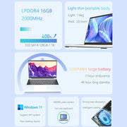 15.6 inch Business Laptop Intel N95 16GB RAM 1024GB SSD Cheap Portable Laptop With Fingerprint Bluetooth Camera for PS Office