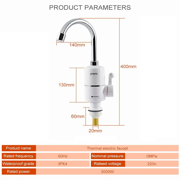 ATWFS Tankless Elektrische Nieuwste Waterverwarmer Keuken Instant Warmwaterkraan Verwarming Waterkraan Instant Verwarming3000w