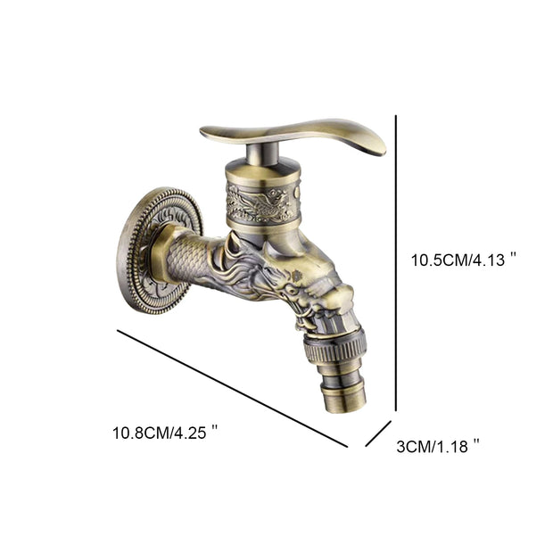 Classic Carved Wall Mount Zinc Alloy Antique Bronze Bibcock Decorative Outdoor Garden Washing Machine Faucet Small Tap