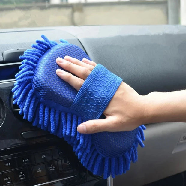 1 Pc Blue Microfiber Chenille Car Wash Sponge Care Washing Brush Pad Cleaning Tool Auto Washing Towel Gloves Styling Accessories