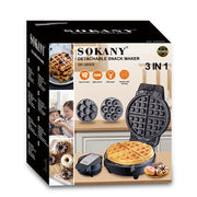 Sokany Hot Sale Automatic Non-stick Sandwich Maker Detachable 3 in 1 Waffle Donut Maker Cartoon Cake Maker