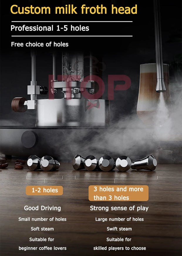 ITOP Steam Milk Frother Household Coffee Milk Foamer Espresso Coffee Maker Milk Frother with 2 Steam Nozzle 1-5 Hole Optional