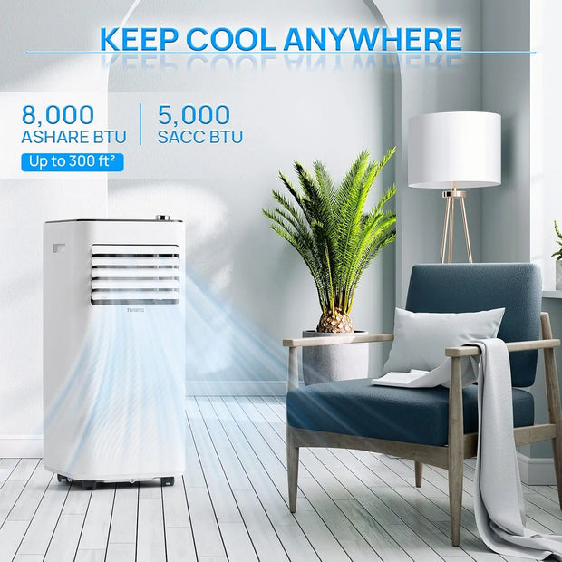 Finnmark 8,000 BTU Portable Air Conditioner, Dehumidifier and Fan, 3-in-1 Floor AC Unit for Rooms up to 300 Sq Ft, Sleep