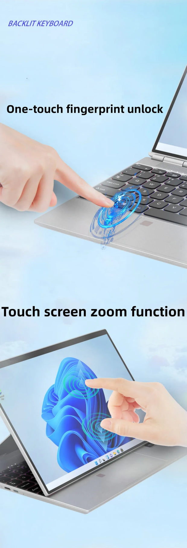 360° Rotating 14.0'' IPS Touch Screen 32G 128G-1T Laptop N95 Windows 11 Notebook 4 In 1 Tablet Business Office Slim Touch ID RGB