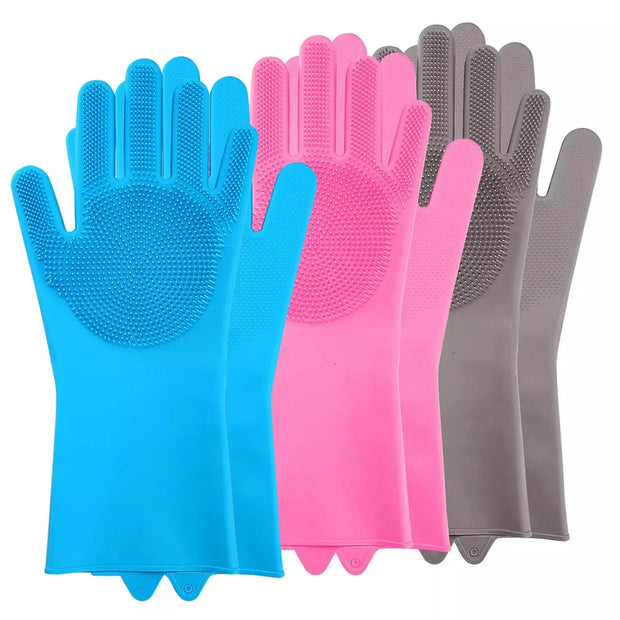 Dishwashing Cleaning Gloves Magic Silicone Rubber Dish Washing Gloves for Household Sponge Scrubber Kitchen Cleaning Tools