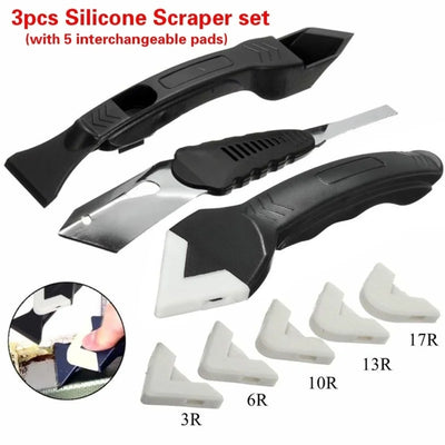 3pcs Set Silicone Scraper Caulking Grouting Tool Sealant Finishing Cleaning Kit Kitchen Window Cleaner Scraper Set Remover