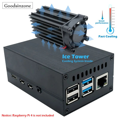 Raspberry Pi 4 ICE Tower Cooling System Aluminum Case Mini with 25mm Quiet Cooling Fan + Heatsink Kit for Raspberry Pi 4 model B