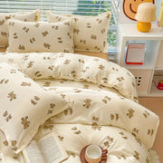 Cute Cherry Bedding Set No Filler Orange Bear Kawaii Duvet Cover Flat Sheet Pillowcase Boys Girls Twin Queen Bed Linen