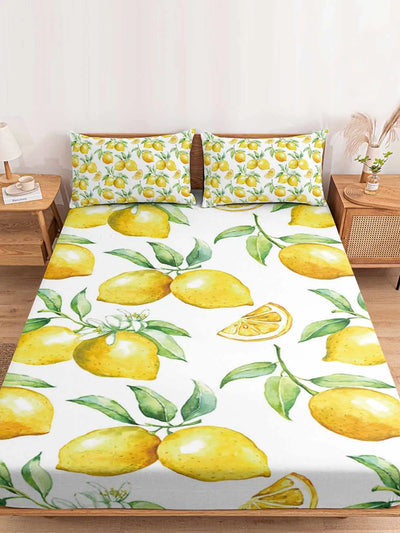 Watercolor Lemon Fruit Fitted Bed Sheet Cover Elastic Band Anti-slip Mattress Protector for Single Double King