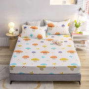 Mushroom Fitted Sheet with 2 Pillowcases Kawaii Star Print Bed Sheet Set Queen for Boys Girls Botanical Deep Pocket Bed Cover