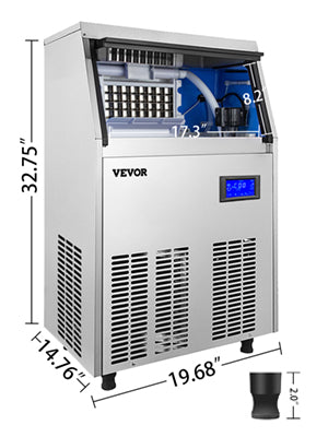 VEVOR Commercial Cube Ice Maker with Water Drain Pump 40/50/60/70 KG/24H Freestanding Auto Clean Liquid Freezer Home Appliance