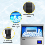 VEVOR Commercial Cube Ice Maker with Water Drain Pump 40/50/60/70 KG/24H Freestanding Auto Clean Liquid Freezer Home Appliance